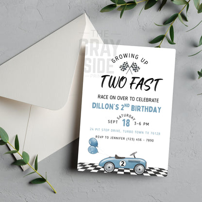 Growing Up Two Fast Invitation 2nd Birthday Race Car Birthday Invite Boy Car Invite Editable Birthday Invite Race Car Invitation Boys Invite