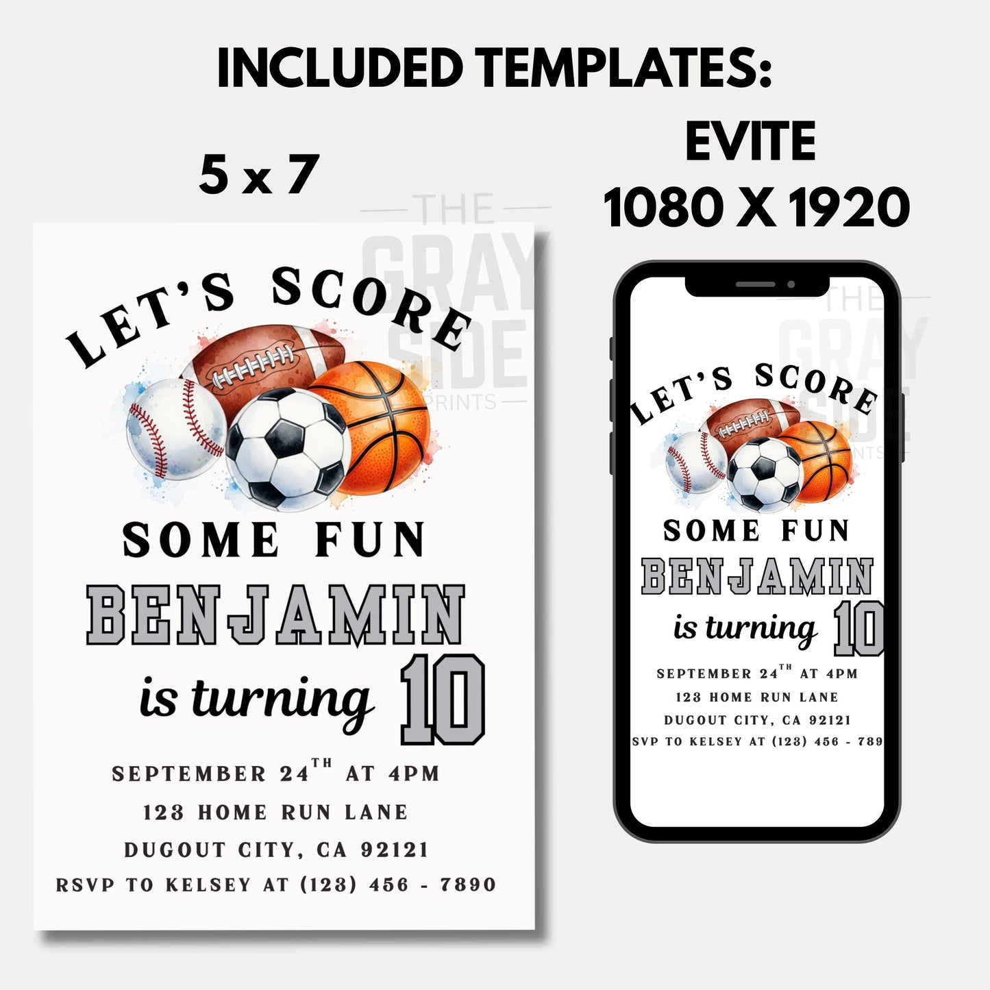 Sports Birthday Invitation Boys Sports Party Invite Editable Ball Game Birthday Invitation Baseball Invite Football Soccer Basketball Party