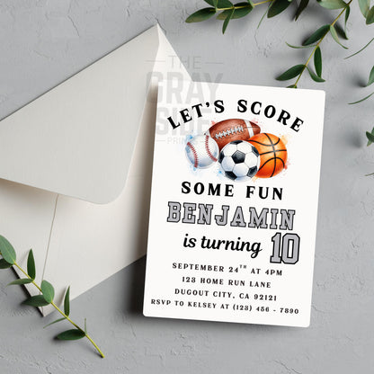 Sports Birthday Invitation Boys Sports Party Invite Editable Ball Game Birthday Invitation Baseball Invite Football Soccer Basketball Party