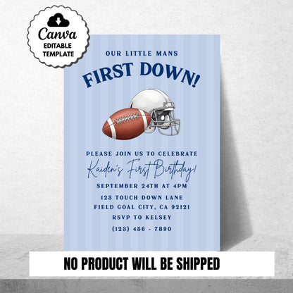 First Down Football Invitation Boy 1st Birthday Party Invite Editable Invite Touchdown Birthday Invitation First Birthday Invitation