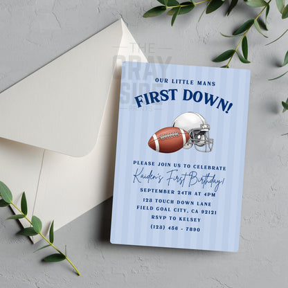 First Down Football Invitation Boy 1st Birthday Party Invite Editable Invite First Birthday Invitation Boys First Birthday Invite Football