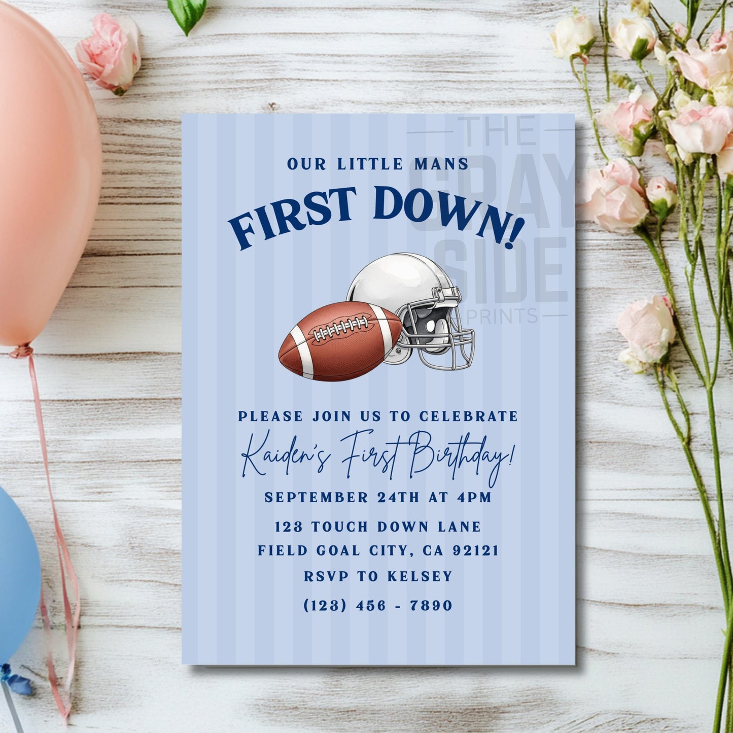 First Down Football Invitation Boy 1st Birthday Party Invite Editable Invite First Birthday Invitation Boys First Birthday Invite Football