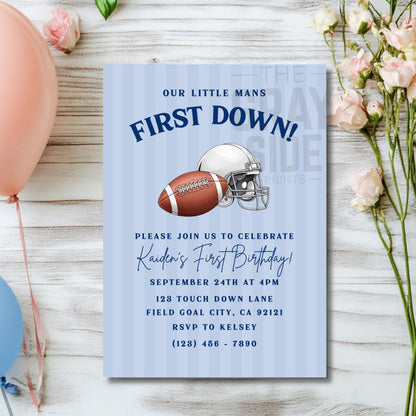First Down Football Invitation Boy 1st Birthday Party Invite Editable Invite First Birthday Invitation Boys First Birthday Invite Football