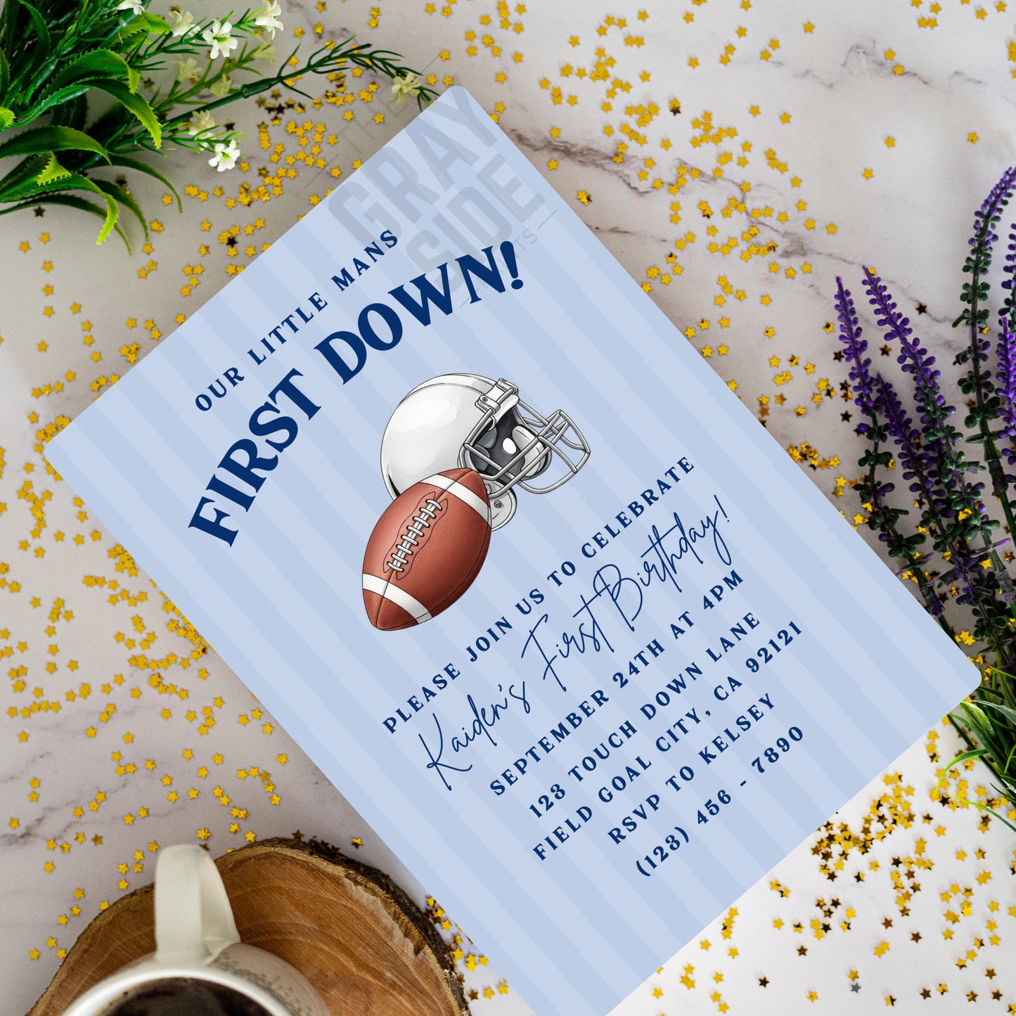 First Down Football Invitation Boy 1st Birthday Party Invite Editable Invite First Birthday Invitation Boys First Birthday Invite Football