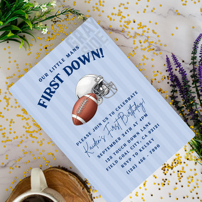 First Down Football Invitation Boy 1st Birthday Party Invite Editable Invite First Birthday Invitation Boys First Birthday Invite Football
