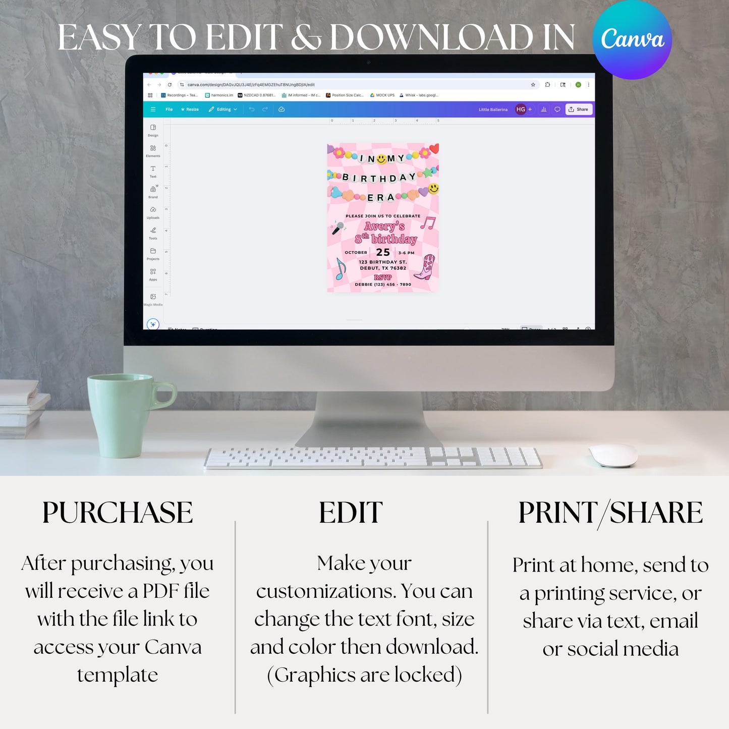 Girls Birthday Invite Era Birthday Invitation Girls Music Invite Birthday Era Party Invite Era Invitation Editable Template Digital Download