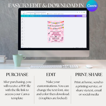 Girls Birthday Invite Era Birthday Invitation Girls Music Invite Birthday Era Party Invite Era Invitation Editable Template Digital Download