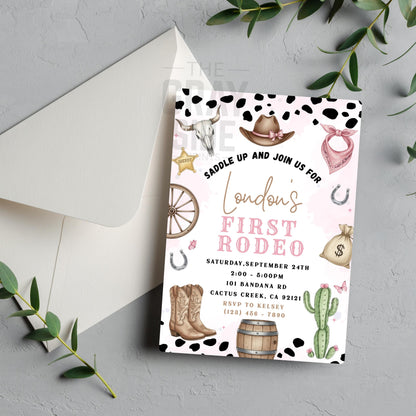 First Rodeo Birthday Invitation Editable Pink Rodeo 1st Birthday Invite Cowgirl Invite First Rodeo Invite Invite Template Girl 1st Birthday