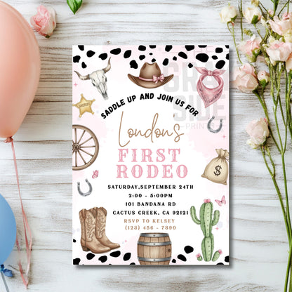 First Rodeo Birthday Invitation Editable Pink Rodeo 1st Birthday Invite Cowgirl Invite First Rodeo Invite Invite Template Girl 1st Birthday