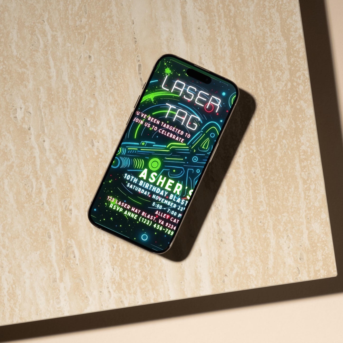 Editable Laser Tag Birthday Invitation Neon Laser Tag Invite Glow Laser Tag Party Boy Girl Digital Download Printable Kids Birthday Invite