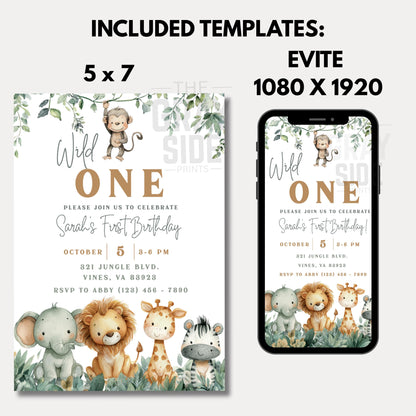 Wild One Invitation First Birthday Invite Gender Neutral Birthday Invite 1st Birthday Invite Safari 1st Birthday Template Digital Download