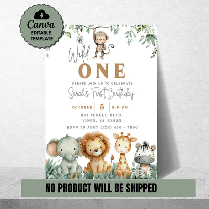 Wild One Invitation First Birthday Invite Gender Neutral Birthday Invite 1st Birthday Invite Safari 1st Birthday Template Digital Download