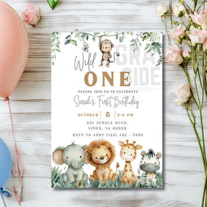 Wild One Invitation First Birthday Invite Gender Neutral Birthday Invite 1st Birthday Invite Safari 1st Birthday Template Digital Download