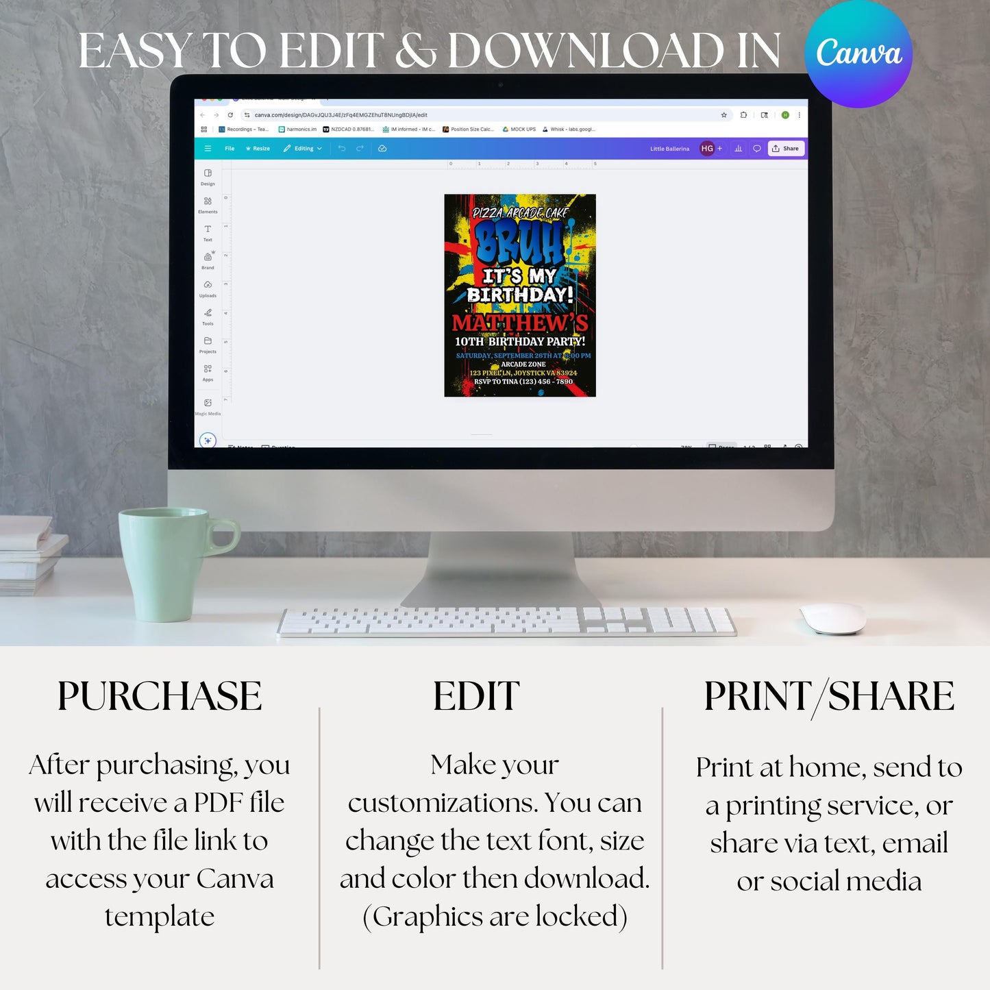 Bruh It's My Birthday Invitation Boys Birthday Invite Arcade Birthday Invite Printable Boys Bday Card Digital Party Invite Instant Download