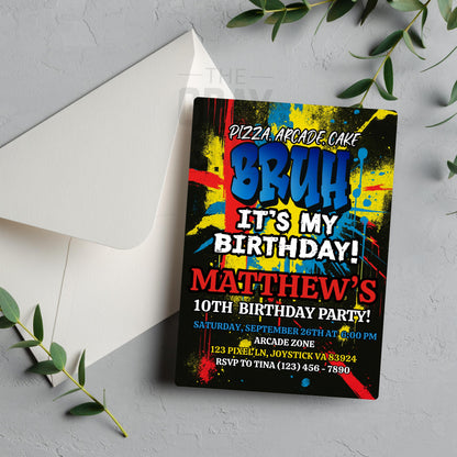 Bruh It's My Birthday Invitation Boys Birthday Invite Arcade Birthday Invite Printable Boys Bday Card Digital Party Invite Instant Download