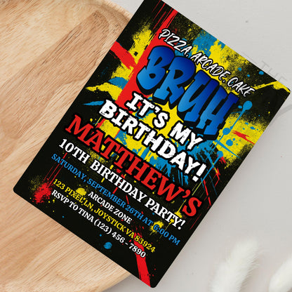 Bruh It's My Birthday Invitation Boys Birthday Invite Arcade Birthday Invite Printable Boys Bday Card Digital Party Invite Instant Download