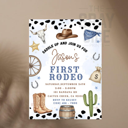 First Rodeo Birthday Invitation Editable Invite 1st Rodeo Birthday Invite Cowboy Invite 1st Rodeo Invite Canva Template Boys 1st Birthday