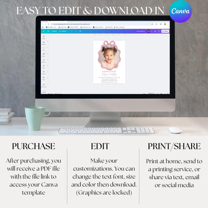 Personalized Birthday Invite Photo Birthday Invitation Custom Picture Invite Template Personalized Invitation for Girls Pink Bow Invitation