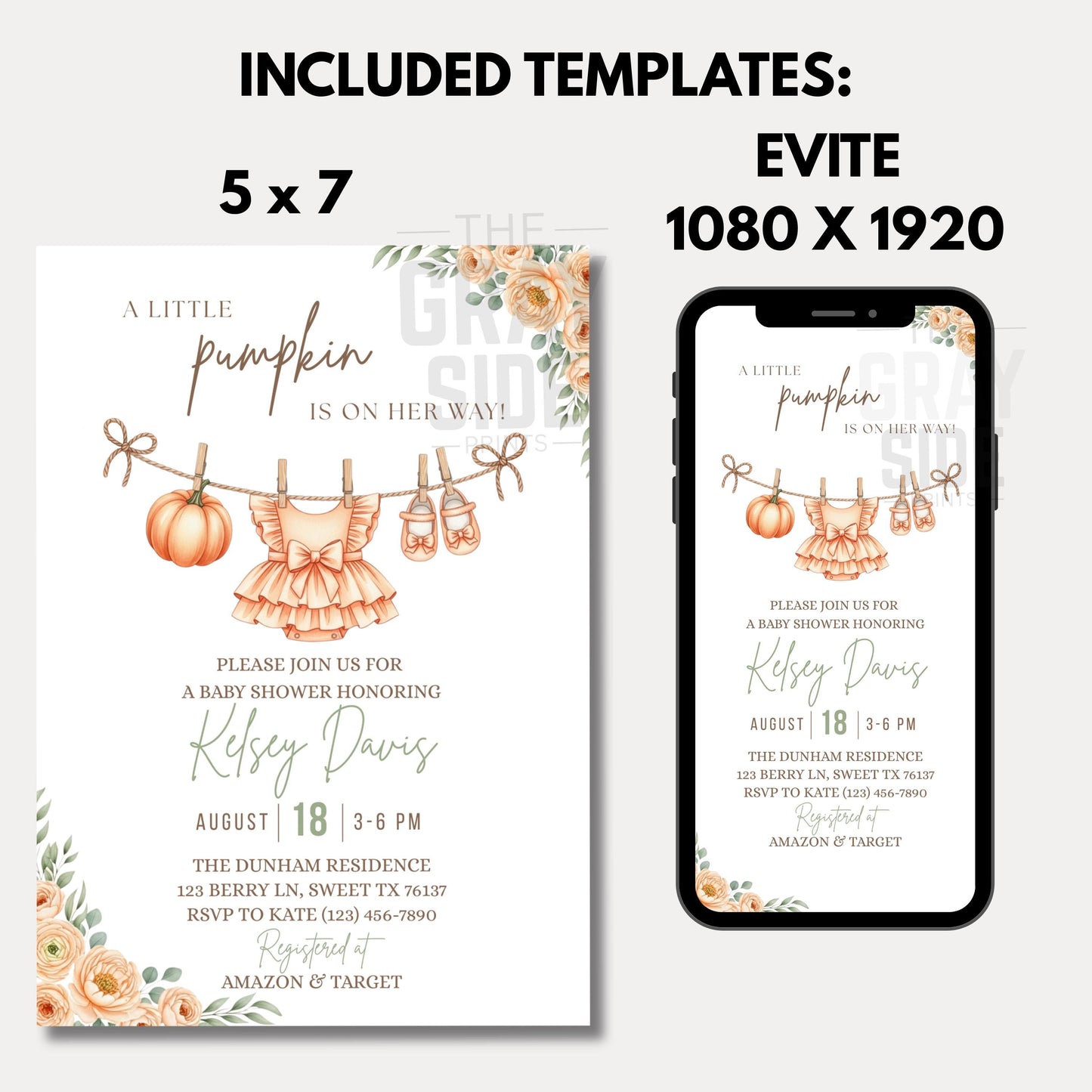 Little Pumpkin Baby Shower Invitation, Fall Baby Shower Invite, Editable Baby Shower Template, Printable Girl Baby Shower Invitation