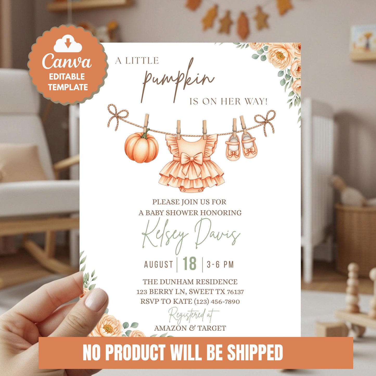 Little Pumpkin Baby Shower Invitation, Fall Baby Shower Invite, Editable Baby Shower Template, Printable Girl Baby Shower Invitation, Baby Shower Invite, Girls Baby Shower, Cute baby shower invite, baby shower invite for girls, fall baby shower for girls, girls fall baby shower, cute fall baby shower