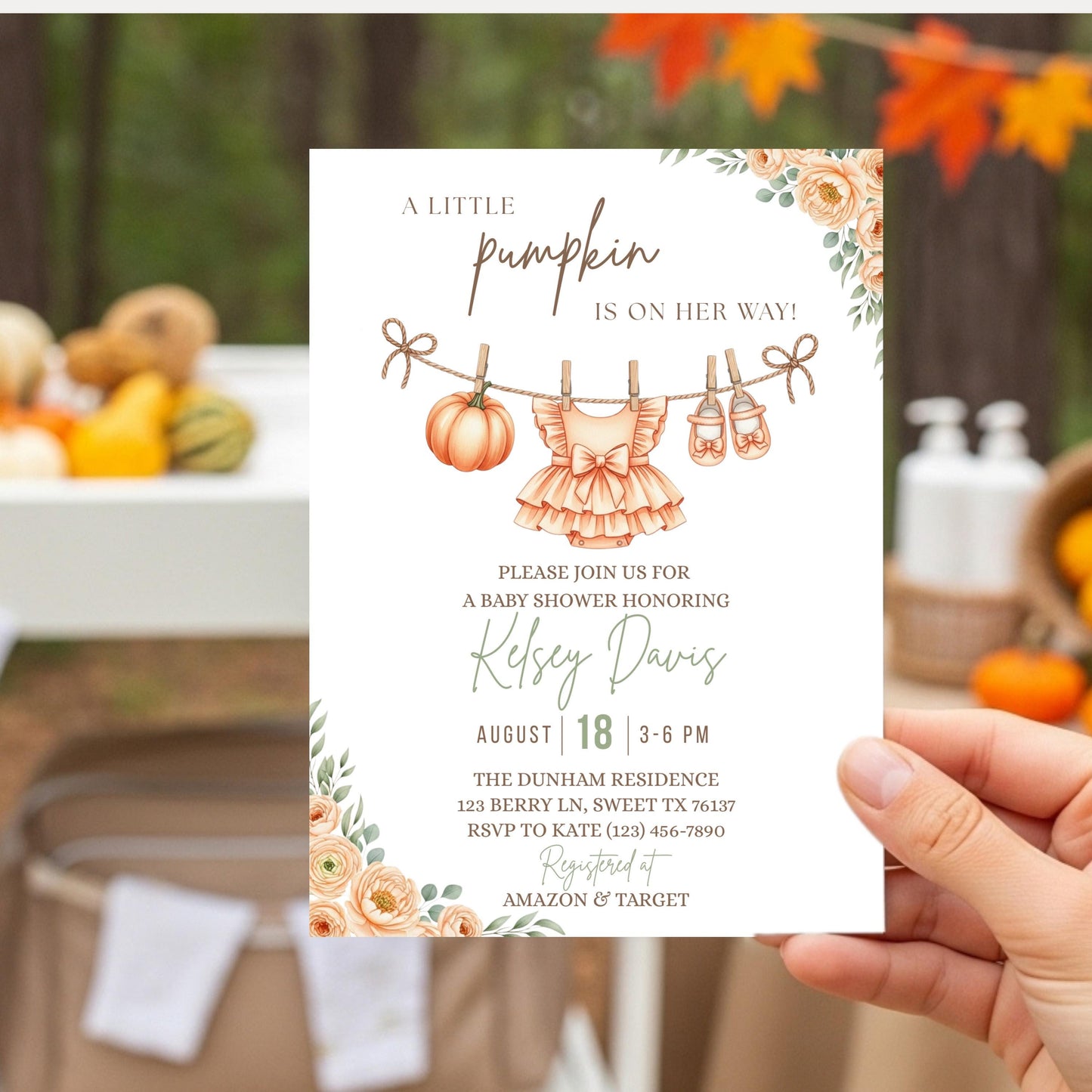 Little Pumpkin Baby Shower Invitation, Fall Baby Shower Invite, Editable Baby Shower Template, Printable Girl Baby Shower Invitation