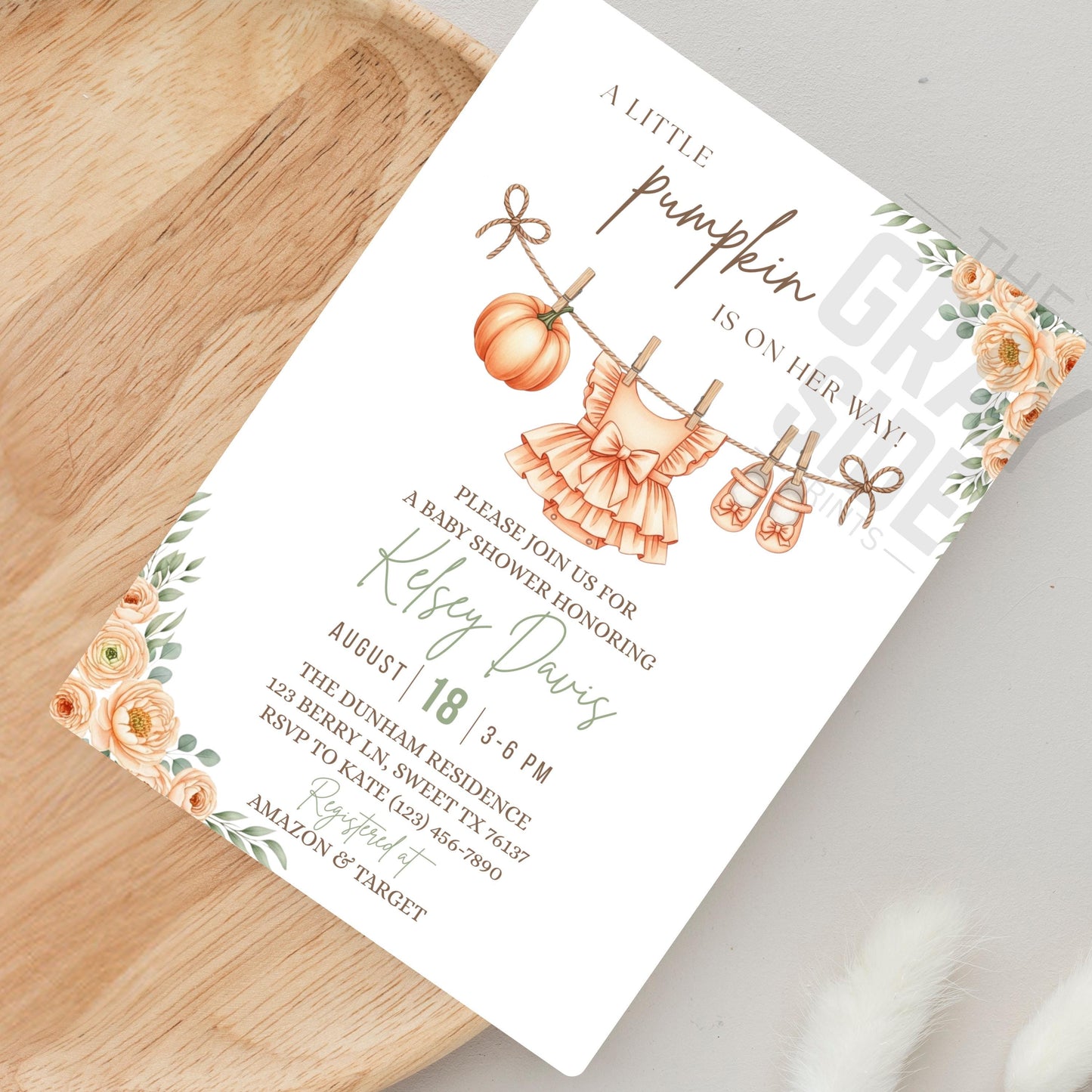 Little Pumpkin Baby Shower Invitation, Fall Baby Shower Invite, Editable Baby Shower Template, Printable Girl Baby Shower Invitation