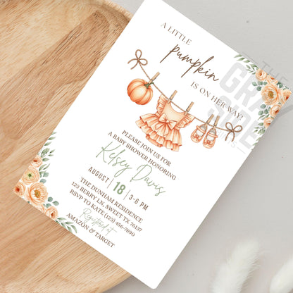 Little Pumpkin Baby Shower Invitation, Fall Baby Shower Invite, Editable Baby Shower Template, Printable Girl Baby Shower Invitation
