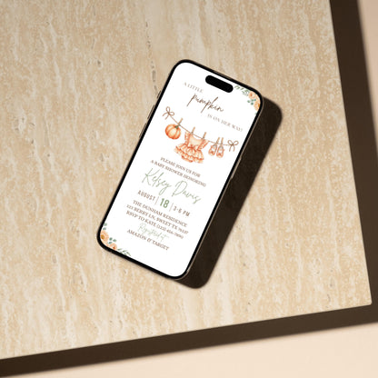 Little Pumpkin Baby Shower Invitation, Fall Baby Shower Invite, Editable Baby Shower Template, Printable Girl Baby Shower Invitation