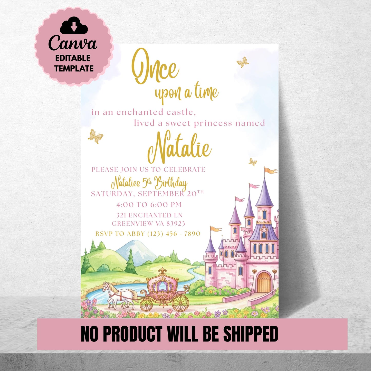 Princess Birthday Invitation Princess Castle Party Invite Editable Princess Invitation Girls Fairytale Girls Princess Birthday Party Invite