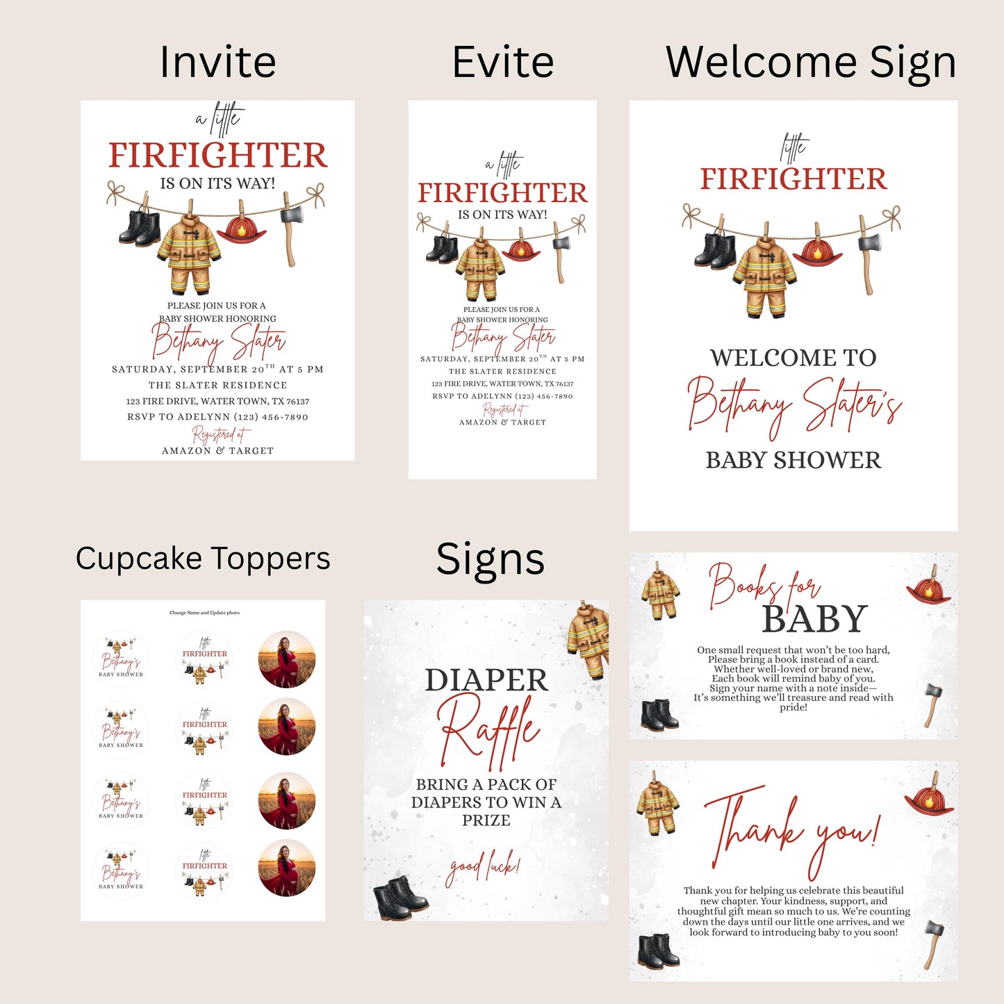 A Little Firefighter Baby Shower Bundle Baby Shower Bundle Invitation Fire Truck Baby Shower Fireman Invite Boy Baby Shower Girl Baby Shower