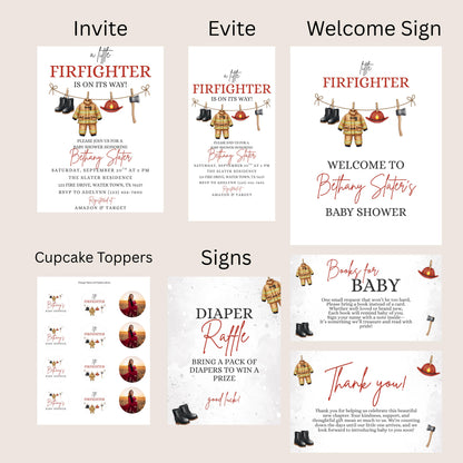 A Little Firefighter Baby Shower Bundle Baby Shower Bundle Invitation Fire Truck Baby Shower Fireman Invite Boy Baby Shower Girl Baby Shower