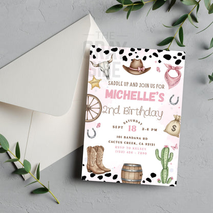 Cowgirl Birthday Invitation Girls 2nd Birthday Invite Editable Canva Template Girls Rodeo Invite Pink Rodeo Invite Digital Download