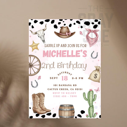 Cowgirl Birthday Invitation Girls 2nd Birthday Invite Editable Canva Template Girls Rodeo Invite Pink Rodeo Invite Digital Download