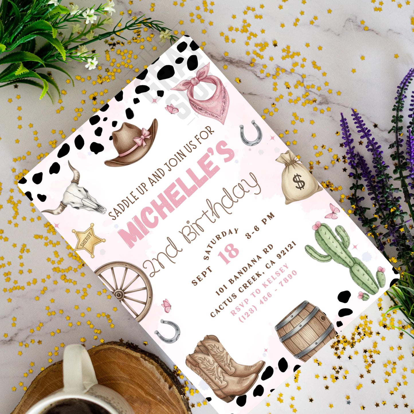 Cowgirl Birthday Invitation Girls 2nd Birthday Invite Editable Canva Template Girls Rodeo Invite Pink Rodeo Invite Digital Download