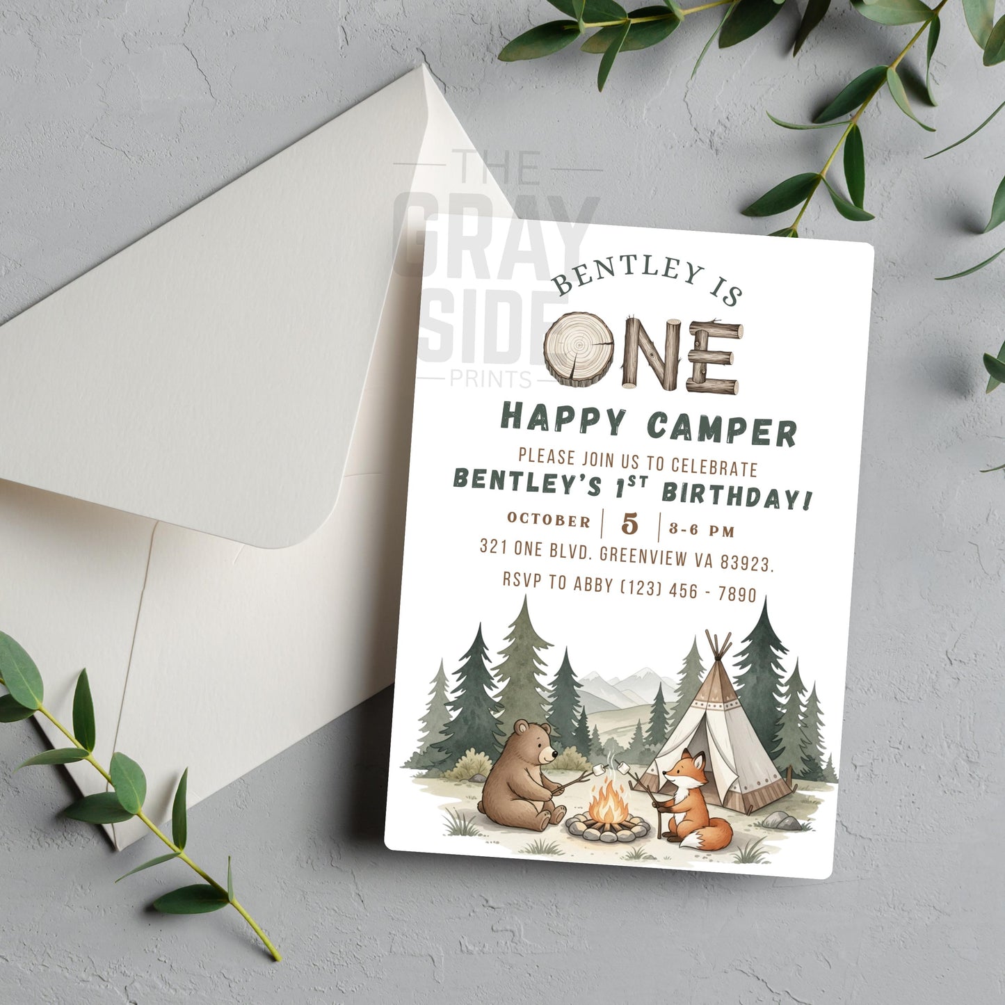 One Happy Camper Birthday Invitation Gender Neutral 1st Birthday Invite 1st Birthday Party Invite Editable Template First Birthday Invite