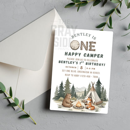 One Happy Camper Birthday Invitation Gender Neutral 1st Birthday Invite 1st Birthday Party Invite Editable Template First Birthday Invite