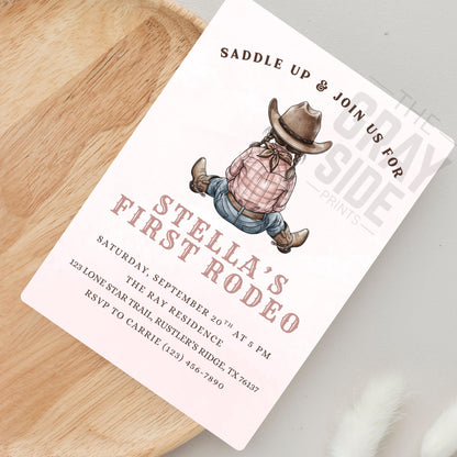 First Rodeo Birthday Invitation Cowgirl Western Party Invite Editable Girl Rodeo Template Girls First Birthday Invite Canva Digital Download