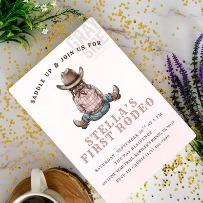 First Rodeo Birthday Invitation Cowgirl Western Party Invite Editable Girl Rodeo Template Girls First Birthday Invite Canva Digital Download