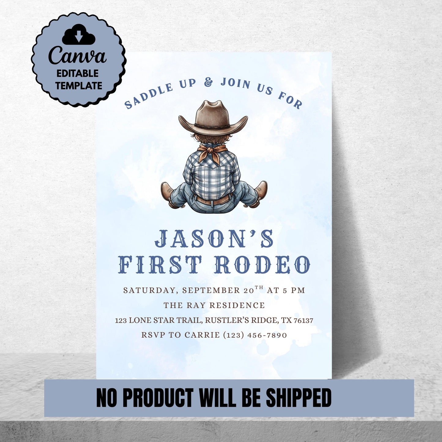First Rodeo Birthday Invitation Cowboy Western Party Invite Editable Boy Rodeo Template Boy First Birthday Invite Canva Digital Download