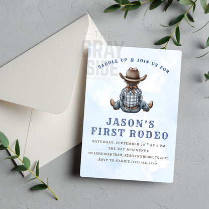 First Rodeo Birthday Invitation Cowboy Western Party Invite Editable Boy Rodeo Template Boy First Birthday Invite Canva Digital Download