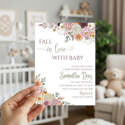 Fall in Love With Baby Shower Invitation Fall Baby Shower Invite Pumpkin Baby Shower Invite  Baby Shower Gender Neutral Baby Sprinkle Invite