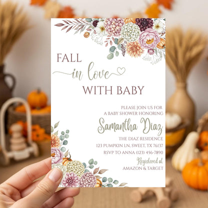 Fall in Love With Baby Shower Invitation Fall Baby Shower Invite Pumpkin Baby Shower Invite  Baby Shower Gender Neutral Baby Sprinkle Invite