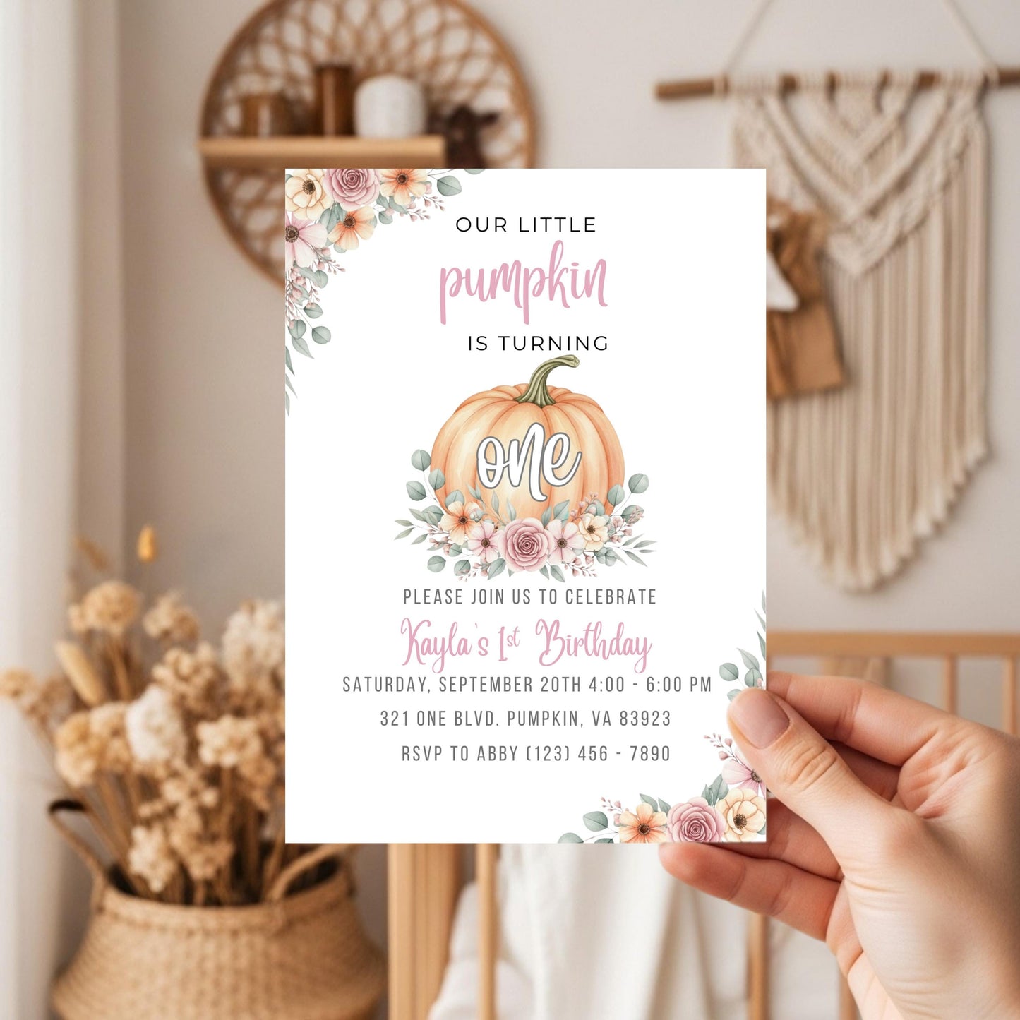Our Little Pumpkin is Turning One Invitation First Birthday Invite Template Editable Fall 1st Birthday Invitation One Pumpkin First Bday
