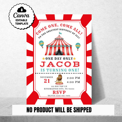 Circus Birthday Invitation Carnival Invite Circus Birthday Invitation Circus Invite Kids Circus Birthday Invite Editable Template Download