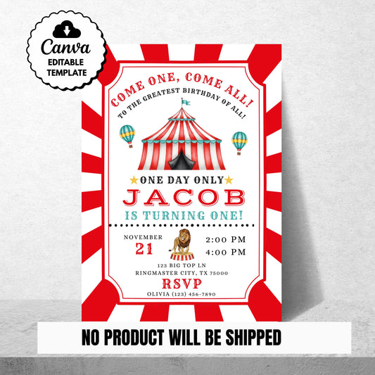 Circus Birthday Invitation Carnival Invite Circus Birthday Invitation Circus Invite Kids Circus Birthday Invite Editable Template Download