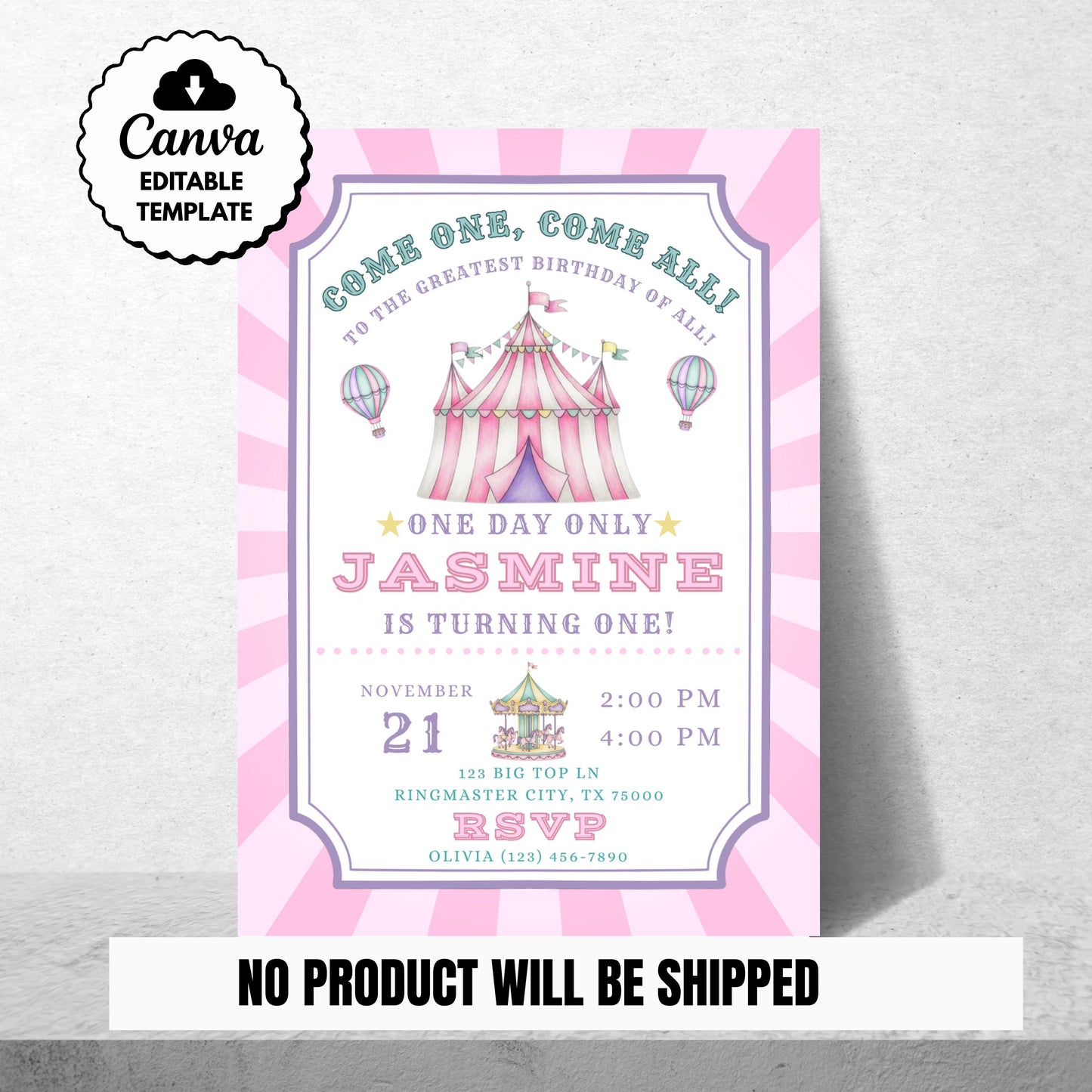 Pink Carnival Birthday Invitation Carnival Invite Circus Birthday Invitation Circus Invite Girls Circus Birthday Invite Editable Template