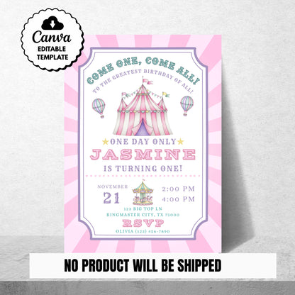 Pink Carnival Birthday Invitation Carnival Invite Circus Birthday Invitation Circus Invite Girls Circus Birthday Invite Editable Template