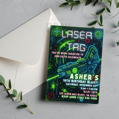 Editable Laser Tag Birthday Invitation Neon Laser Tag Invite Glow Laser Tag Party Boy Girl Digital Download Printable Kids Birthday Invite