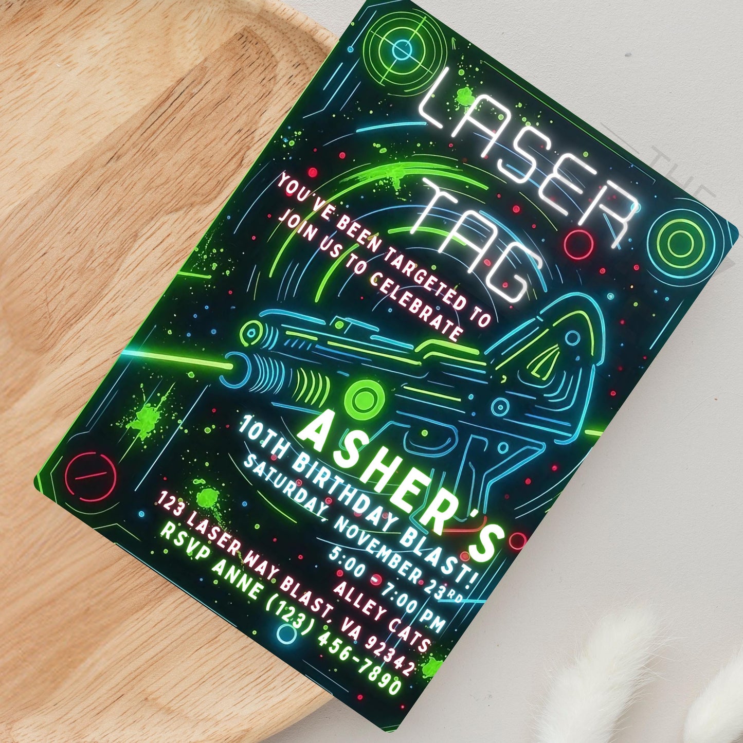 Editable Laser Tag Birthday Invitation Neon Laser Tag Invite Glow Laser Tag Party Boy Girl Digital Download Printable Kids Birthday Invite
