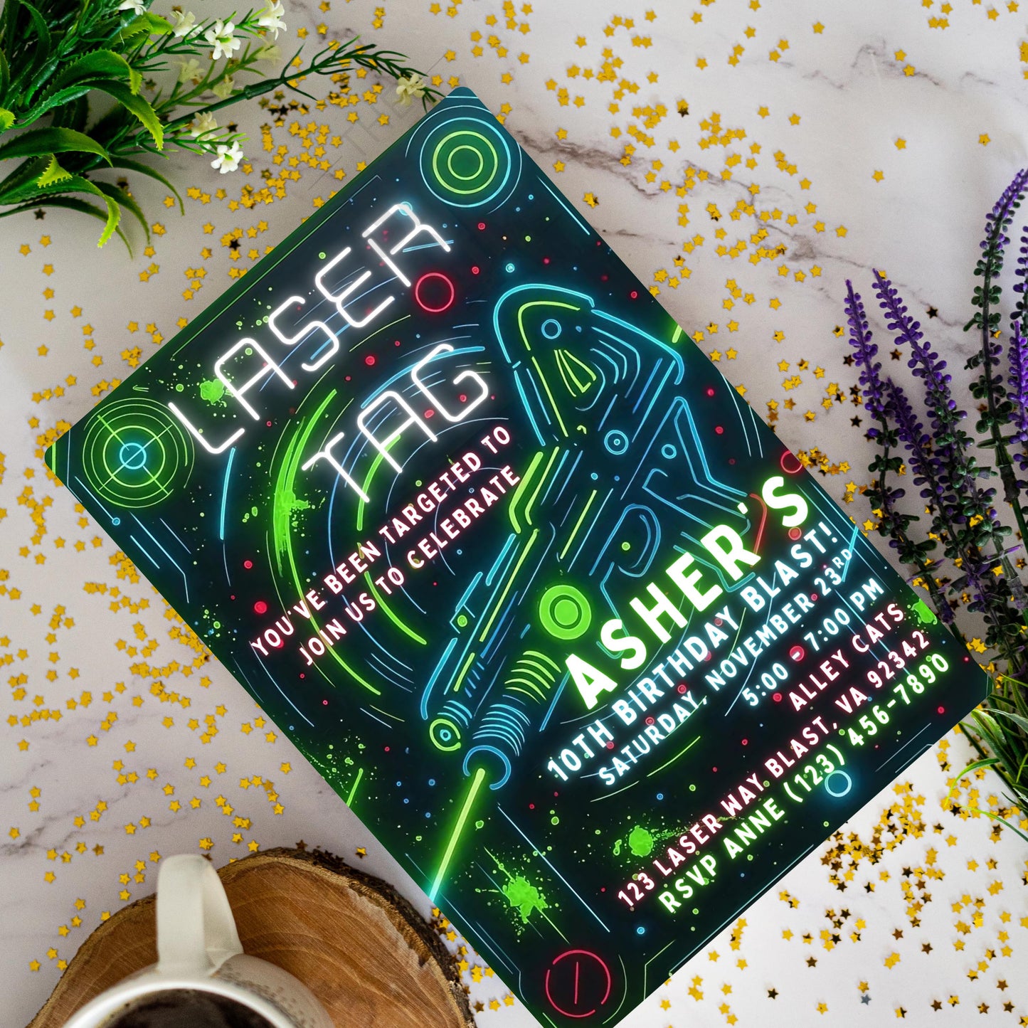 Editable Laser Tag Birthday Invitation Neon Laser Tag Invite Glow Laser Tag Party Boy Girl Digital Download Printable Kids Birthday Invite